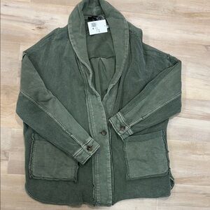 Olive Green Shawl Collar Oversized sweatshirt Cardigan